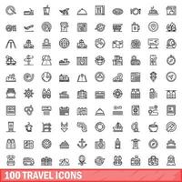 100 reis iconen set, Kaderstijl vector