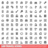 100 reis iconen set, Kaderstijl vector