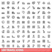 100 reis iconen set, Kaderstijl vector