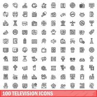 100 televisie iconen set, Kaderstijl vector