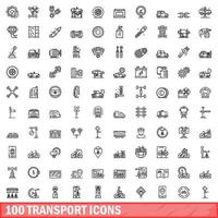 100 transport iconen set, Kaderstijl vector