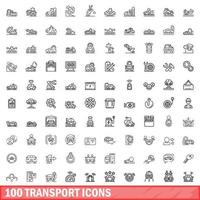 100 transport iconen set, Kaderstijl vector