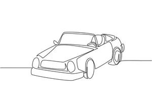 enkele doorlopende lijntekening klassieke retro converteerbare sportwagen. overzichtssymbool van verzamelaars auto en automotive concept. vintage motorvoertuig. een lijn tekenen grafisch ontwerp vectorillustratie vector