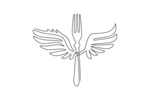 enkele één lijntekening voedselvork met vleugels vliegen plat logo symboolpictogram. gevleugelde silhouet keukenvork. food business restaurant thema. moderne doorlopende lijn tekenen ontwerp grafische vectorillustratie vector