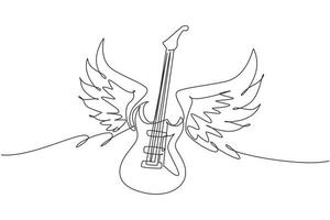 enkele een lijntekening elektrische gitaar met vleugels. vintage label, illustratie, logo. rock sign, gebaar voor muziekfestival logo. moderne doorlopende lijn tekenen ontwerp grafische vectorillustratie vector
