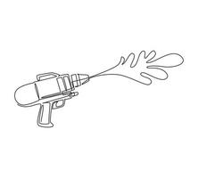 enkele continue lijntekening waterpistool voor songkran festival in thailand. logo voor waterfestival met pistool en waterdruppels. plastic zomerspeelgoed voor kinderen. één lijn tekenen ontwerp vectorillustratie vector