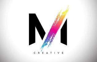 m penseelstreek artistiek letter logo-ontwerp met creatieve, moderne look vector en levendige kleuren