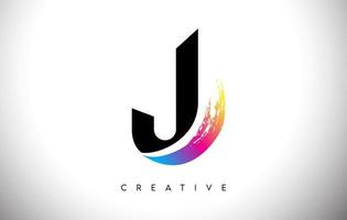 j penseelstreek artistiek letter logo-ontwerp met creatieve, moderne look vector en levendige kleuren