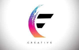 f penseelstreek artistiek letter logo-ontwerp met creatieve, moderne look vector en levendige kleuren