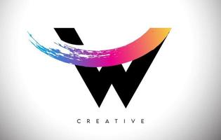 w penseelstreek artistiek letter logo-ontwerp met creatieve, moderne look vector en levendige kleuren
