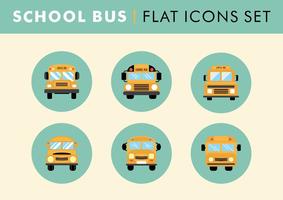 Platte schoolbus pictogrammen set vector vrij