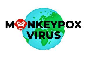 Monkeypox virus wereld alert aanval concept. uitbraak van apenpokkeninfectieziekte op aarde. gevaar en volksgezondheid epidemische risico medische poster. mpv mpvx gevaarlijk pandemisch symbool. eps vector