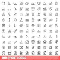 100 sport iconen set, Kaderstijl vector