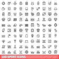 100 sport iconen set, Kaderstijl vector