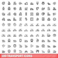 100 transport iconen set, Kaderstijl vector