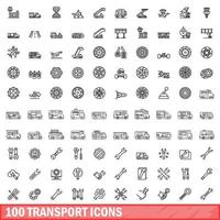 100 transport iconen set, Kaderstijl vector