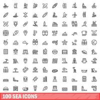100 zee iconen set, Kaderstijl vector