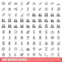 100 sport iconen set, Kaderstijl vector