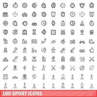 100 sport iconen set, Kaderstijl vector