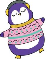 doodle pinguïn in trui en koptelefoon vector