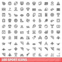 100 sport iconen set, Kaderstijl vector