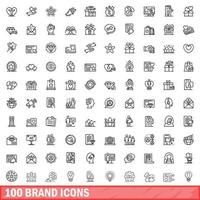 100 merk iconen set, Kaderstijl vector