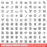 100 massamedia iconen set, Kaderstijl vector