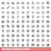 100 massamedia iconen set, Kaderstijl vector