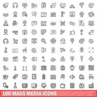 100 massamedia iconen set, Kaderstijl vector