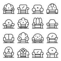 fauteuil iconen set, Kaderstijl vector