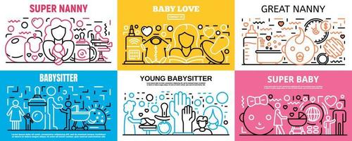 bannerset voor babysitter, Kaderstijl vector