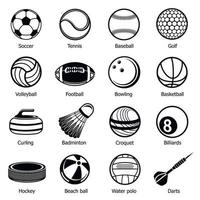 sport ballen apparatuur iconen set, eenvoudige stijl vector
