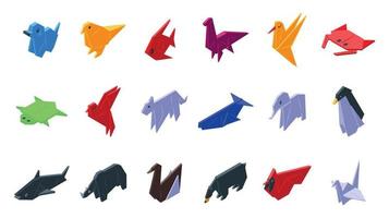 origami dieren pictogrammen instellen isometrische vector. papieren veelhoek vector