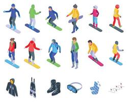 snowboarden school pictogrammen instellen isometrische vector. ski-activiteit vector