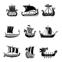 Vikingschip boot drakkar iconen set, eenvoudige stijl vector