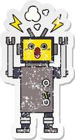 noodlijdende sticker van een schattige cartoon gebroken robot vector