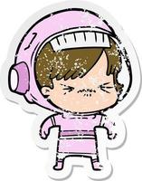 verontruste sticker van een cartoon-astronautvrouw vector