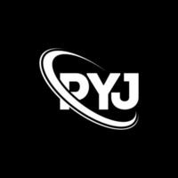 pyj-logo. pj brief. pyj brief logo ontwerp. initialen pyj-logo gekoppeld aan cirkel en monogram-logo in hoofdletters. pyj typografie voor technologie, zaken en onroerend goed merk. vector