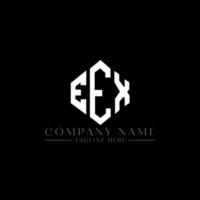 eex letter logo-ontwerp met veelhoekvorm. eex veelhoek en kubusvorm logo-ontwerp. eex zeshoek vector logo sjabloon witte en zwarte kleuren. eex-monogram, bedrijfs- en onroerendgoedlogo.