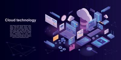 cloud technologie opslag concept banner, isometrische stijl vector