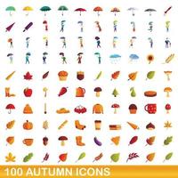 100 herfst iconen set, cartoon stijl vector