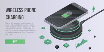 draadloze telefoon opladen concept banner, isometrische stijl vector