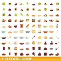 100 voedsel iconen set, cartoon stijl vector