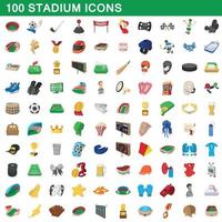 100 stadion iconen set, cartoon stijl vector