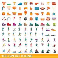 100 sport iconen set, cartoon stijl vector