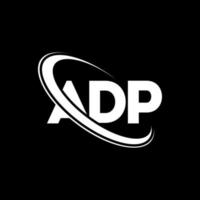 adp-logo. ad brief. adp brief logo ontwerp. initialen adp-logo gekoppeld aan cirkel en monogram-logo in hoofdletters. adp-typografie voor technologie, zaken en onroerend goed merk. vector