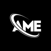 ame-logo. ame brief. ame brief logo ontwerp. initialen ame logo gekoppeld aan cirkel en hoofdletter monogram logo. ame typografie voor technologie, business en onroerend goed merk. vector