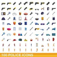 100 politie iconen set, cartoon stijl vector