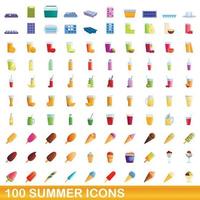 100 zomer iconen set, cartoon stijl vector