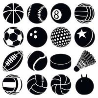 sport ballen pictogrammen instellen speltypes, eenvoudige stijl vector